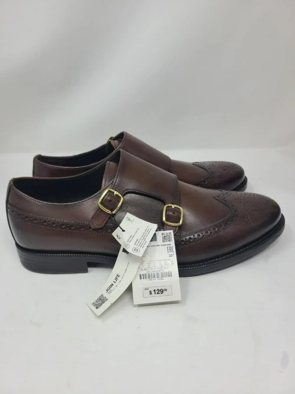 Zara Leather Double Monk Strap Shoes Size 8 2408/920